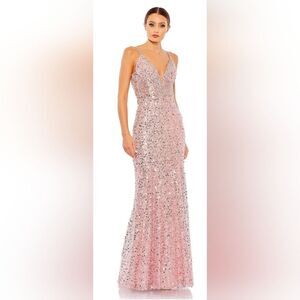Mac Duggal EMBELLISHED PLUNGE SLEEVELESS TRUMPET GOWN NWT size 0 (68175) pink